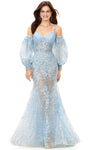 Sequined Applique Cutout Embroidered Puff Sleeves Sleeves Off the Shoulder Mermaid Floor Length Lace Sweetheart Corset Natural Waistline Evening Dress with a Brush/Sweep Train