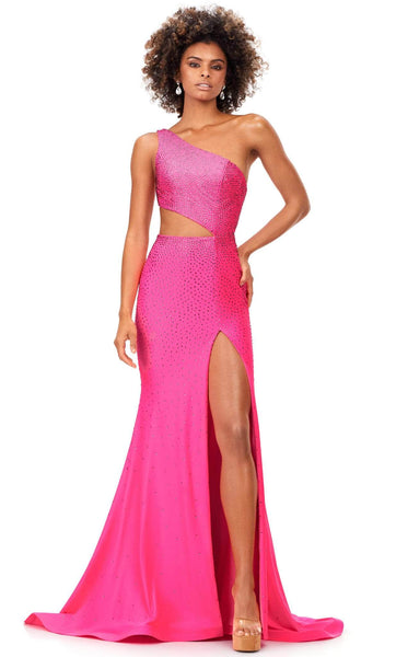 Mermaid Jersey Asymmetric Beaded Slit Cutout Open-Back Natural Waistline Sleeveless Evening Dress/Prom Dress with a Brush/Sweep Train