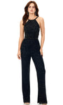 Sleeveless Back Zipper Sequined Beaded Natural Waistline Halter Floor Length Jumpsuit