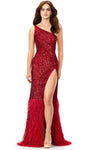 One Shoulder Floor Length Sheath Cutout Asymmetric Sequined Glittering Slit Back Zipper Natural Waistline Sheath Dress/Evening Dress