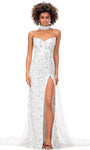 Strapless Sheath Floor Length Beaded Slit Crystal Choker Sweetheart Natural Waistline Chiffon Sheath Dress/Evening Dress