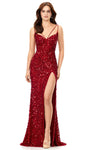 Sheath Sleeveless Spaghetti Strap Sweetheart General Print Natural Waistline Back Zipper Open-Back Sequined Slit Beaded Glittering Sheath Dress/Evening Dress