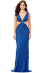 Sophisticated V-neck Sleeveless Floor Length General Print Lace-Up Sheer Open-Back Sequined Beaded Back Zipper Natural Waistline Sheath Sheath Dress/Evening Dress