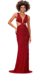 Sophisticated V-neck Natural Waistline Lace-Up Sequined Open-Back Sheer Back Zipper Beaded Sleeveless Sheath Floor Length General Print Sheath Dress/Evening Dress