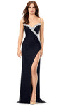 Floor Length Slit Crystal Open-Back Back Zipper Fitted Beaded Sleeveless Spaghetti Strap Sheath Sweetheart Natural Waistline Sheath Dress/Evening Dress with a Brush/Sweep Train With Pearls