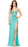 Sleeveless Spaghetti Strap Floor Length Plunging Neck Sweetheart Sheath Corset Natural Waistline Back Zipper Beaded Sheer Fitted Open-Back Slit Sheath Dress/Evening Dress with a Brush/Sweep Train