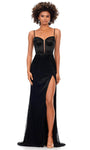 Floor Length Sleeveless Spaghetti Strap Sheath Plunging Neck Sweetheart Corset Natural Waistline Beaded Fitted Sheer Open-Back Back Zipper Slit Sheath Dress/Evening Dress with a Brush/Sweep Train