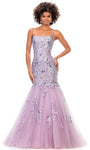 Fitted Lace-Up Sequined Open-Back Scoop Neck Tulle Mermaid Flared-Skirt Sleeveless Spaghetti Strap Natural Waistline Floor Length General Print Dress with a Brush/Sweep Train