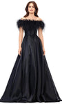 Sophisticated A-line Off the Shoulder Satin Natural Waistline Back Zipper Fitted Pocketed Dress with a Brush/Sweep Train