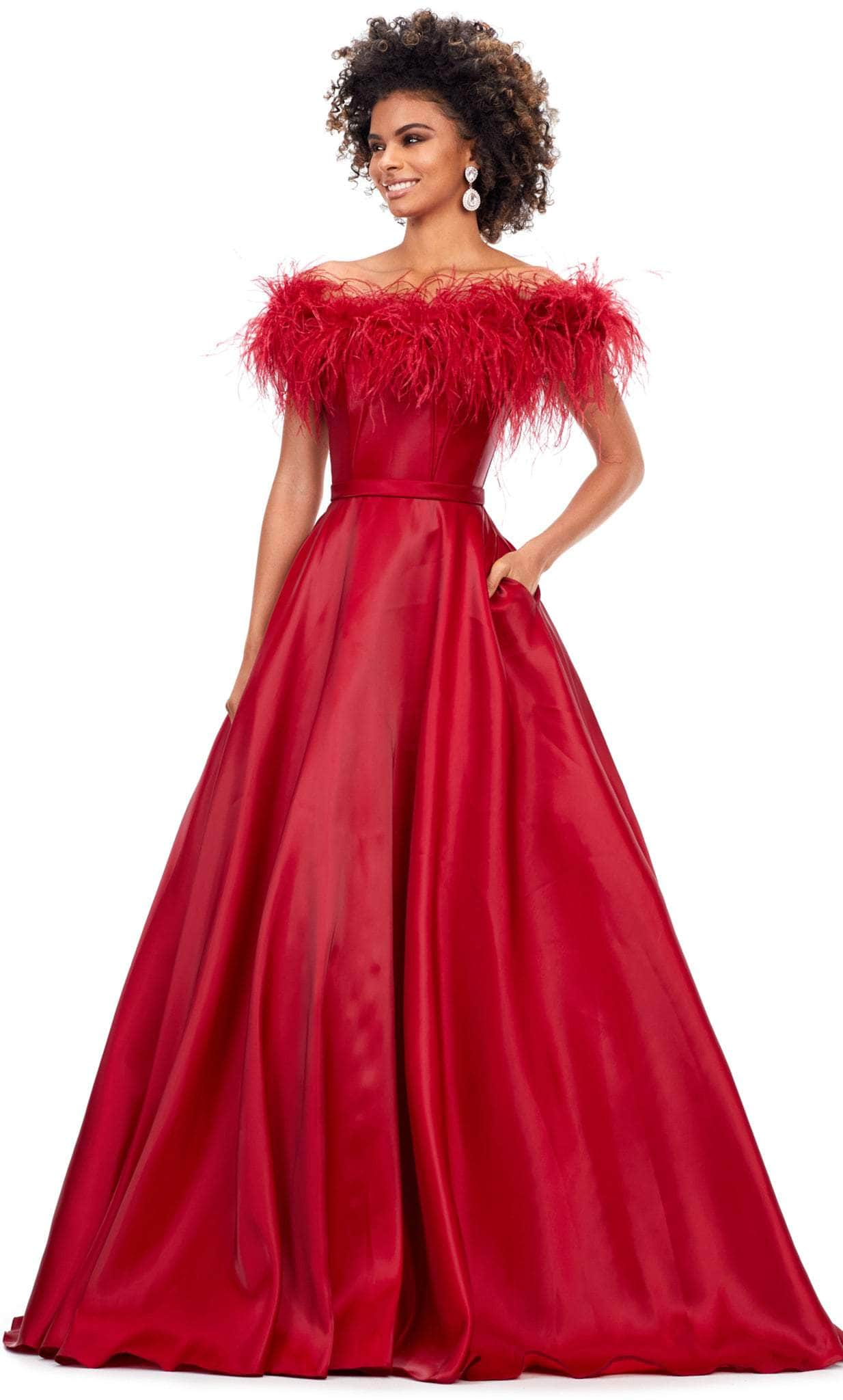 Ashley Lauren 11382 - Feathered Off-Shoulder Ballgown
