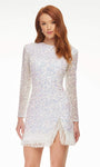 Sheath Long Sleeves Fitted Beaded Slit Natural Waistline Cocktail Short Jeweled Neck Sheath Dress