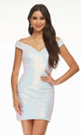 Natural Princess Seams Waistline Back Zipper Fitted Sequined Sheath Off the Shoulder Cocktail Above the Knee Sheath Dress
