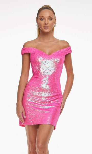 Off the Shoulder Natural Princess Seams Waistline Sheath Back Zipper Fitted Sequined Cocktail Above the Knee Sheath Dress