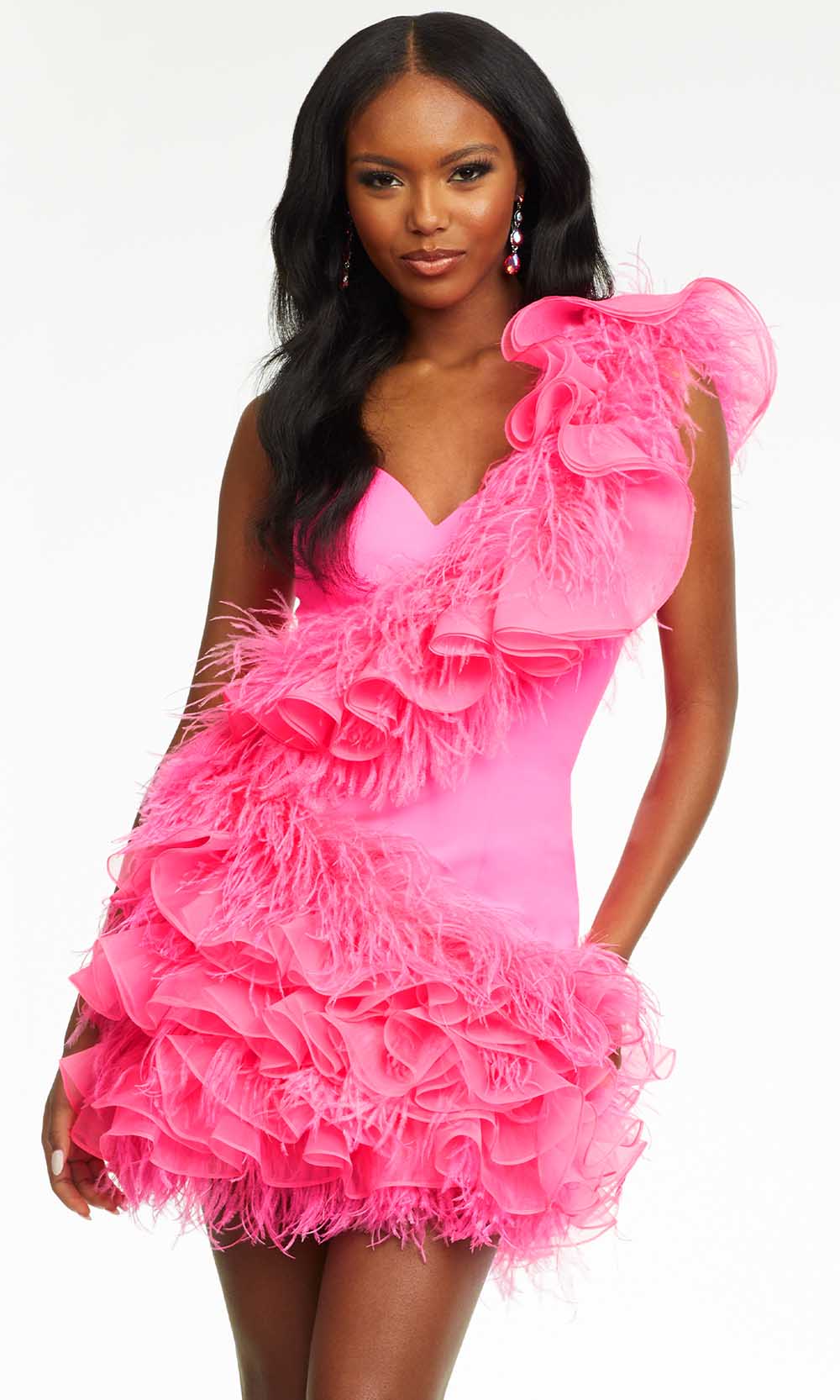 Ashley Lauren - 4482 Sweetheart Ruffled Feather Dress