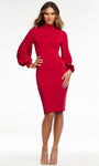 Above the Knee Natural Waistline Sheath Asymmetric Back Zipper Draped Fitted High-Neck Bishop Sleeves Sheath Dress