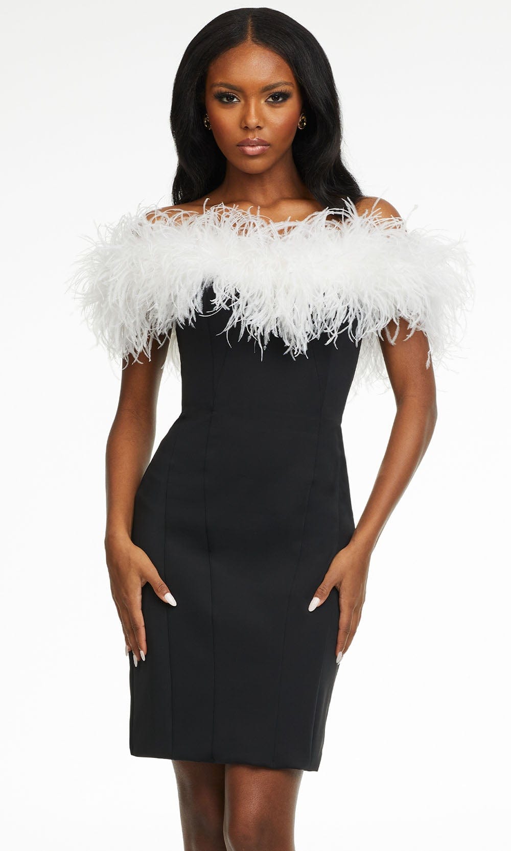 Ashley Lauren - 4490 Off Shoulder Feather Short Dress
