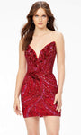 V-neck Strapless Beaded V Back Hidden Back Zipper Sequined Plunging Neck Sheath Cocktail Short Natural Waistline Sheath Dress