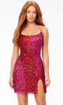 Sleeveless Spaghetti Strap Sheath Scoop Neck Cocktail Short Natural Waistline Sequined Slit Back Zipper Glittering Lace-Up Sheath Dress