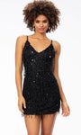 V-neck Open-Back Fitted Sequined Beaded Back Zipper Sheath Natural Waistline Cocktail Short Sleeveless Sheath Dress