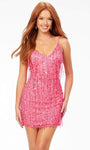 V-neck Sheath Sleeveless Cocktail Short Natural Waistline Sequined Open-Back Fitted Back Zipper Beaded Sheath Dress