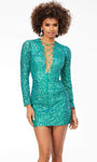 V-neck Plunging Neck Corset Natural Waistline Back Zipper Sequined Lace-Up Fitted Long Sleeves Cocktail Short Sheath Sheath Dress