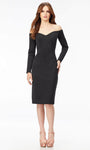 Tall Tea Length Sweetheart Long Sleeves Off the Shoulder Back Zipper Open-Back Natural Waistline Sheath Sheath Dress