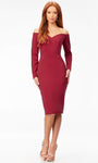 Tall Long Sleeves Off the Shoulder Natural Waistline Open-Back Back Zipper Sheath Tea Length Sweetheart Sheath Dress