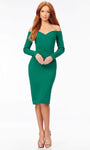 Tall Sheath Sweetheart Tea Length Long Sleeves Off the Shoulder Back Zipper Open-Back Natural Waistline Sheath Dress