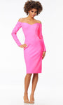 Tall Tea Length Sheath Long Sleeves Off the Shoulder Back Zipper Open-Back Natural Waistline Sweetheart Sheath Dress