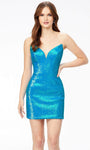 V-neck Strapless Cocktail Short Natural Waistline Sequined Back Zipper Plunging Neck Sheath Sheath Dress