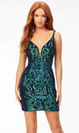 V-neck Sleeveless Plunging Neck Sheath Natural Waistline Cocktail Short General Print Fitted Sheer Open-Back Sequined Back Zipper Beaded Sheath Dress/Party Dress