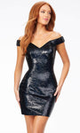 Off the Shoulder Sheath Cocktail Short Natural Waistline Back Zipper Sequined Sweetheart Sheath Dress