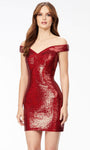 Sheath Natural Waistline Sequined Back Zipper Off the Shoulder Cocktail Short Sweetheart Sheath Dress