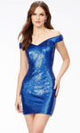 Cocktail Short Off the Shoulder Sequined Back Zipper Natural Waistline Sweetheart Sheath Sheath Dress