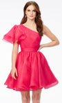 A-line Natural Waistline Cocktail Above the Knee Organza Back Zipper Asymmetric Open-Back Flutter Sleeves One Shoulder Dress