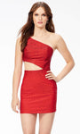 One Shoulder Asymmetric Fitted Open-Back Cutout Natural Waistline Sheath Jersey Cocktail Short Sheath Dress