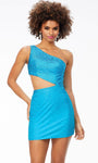 Sheath One Shoulder Jersey Asymmetric Cutout Open-Back Fitted Cocktail Short Natural Waistline Sheath Dress