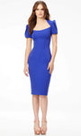 Slit Back Zipper Natural Waistline Square Neck Puff Sleeves Sleeves Above the Knee Sheath Sheath Dress