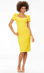 Sheath Square Neck Slit Back Zipper Puff Sleeves Sleeves Above the Knee Natural Waistline Sheath Dress