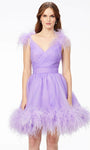 A-line V-neck Sleeveless Organza Ruched Open-Back Back Zipper Fitted Pleated Cocktail Short Natural Waistline Dress