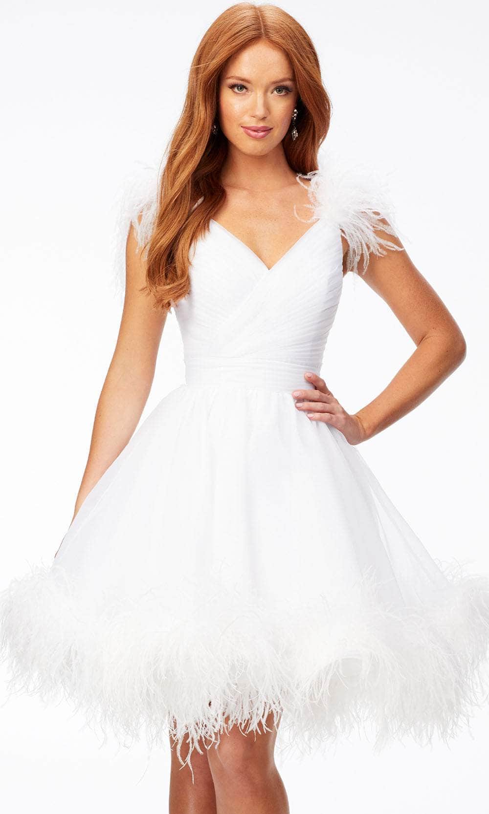 Ashley Lauren 4544 - V-Neck Feathered Cocktail Dress
