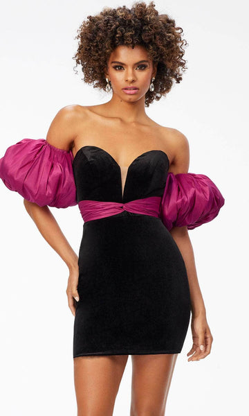 Sexy Sophisticated V-neck Sweetheart Sheath Cocktail Short Puff Sleeves Short Sleeves Sleeves Off the Shoulder Fitted Back Zipper Wrap Open-Back Sheath Dress/Party Dress With Ruffles