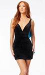 V-neck Velvet Sleeveless Sheath Natural Waistline Cocktail Short Plunging Neck Cutout Back Zipper Open-Back Sheath Dress/Evening Dress With a Bow(s) and Ruffles