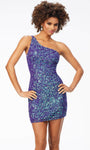 Sheath Cocktail Short One Shoulder Spaghetti Strap Natural Waistline Cutout Fitted Back Zipper Asymmetric Sequined Open-Back Sheath Dress