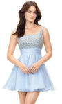 Organza Square Neck Sleeveless Empire Waistline Cocktail Short Open-Back Beaded Back Zipper Fitted Applique Fit-and-Flare Dress With Rhinestones