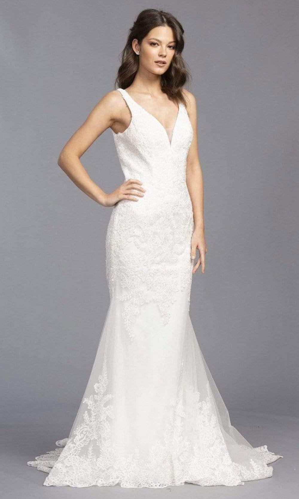 Aspeed Bridal - L2143 V Neck Embroidered Tulle Bridal Gown
