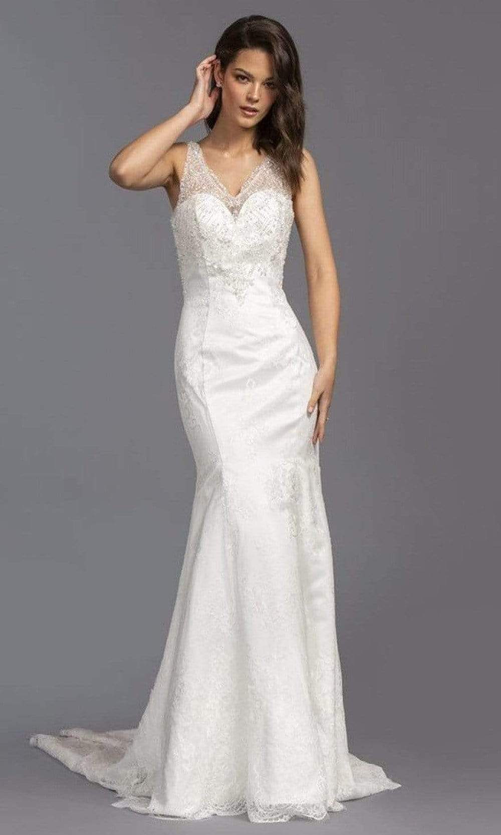 Aspeed Bridal - L2145 V Neck Beaded Accented Lace Bridal
