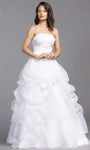 A-line Strapless Tulle Lace-Up Fitted Tiered Corset Waistline Dress with a Brush/Sweep Train With Ruffles by Aspeed Bridal