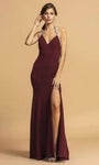 Sleeveless Jersey Halter Plunging Neck Sheath Jeweled Slit Back Zipper Natural Waistline Sheath Dress with a Brush/Sweep Train With Rhinestones