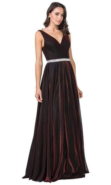 A-line V-neck V Back Fitted Sleeveless Floor Length Natural Waistline Velvet Dress